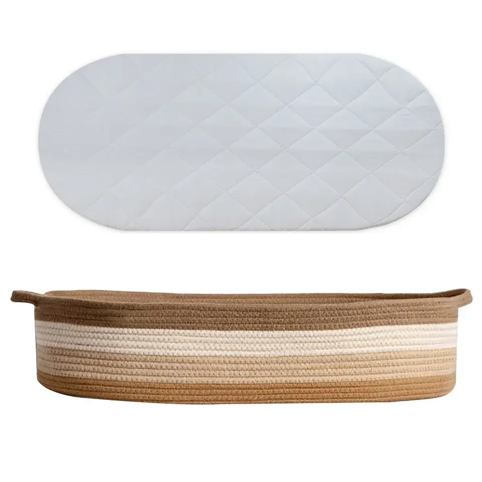 Handmade Woven Baby Changing Basket with Cushioned Pad, Moses Basket for baby, Portable Carry Handles for Crib