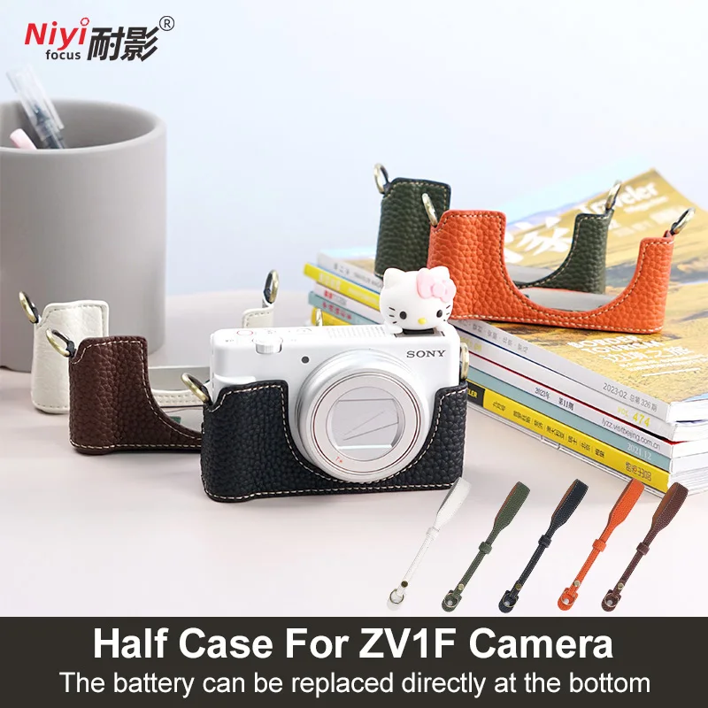 Фото Наполовину Фотографическая фотография для Sony ZV1F ZV1M2 Защитная сумка для камеры открывающаяся снизу искусственная кожа с наплечным ремешком на запястье №1