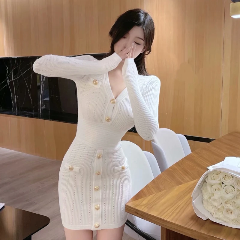 

Stylish Dress with A Premium V-neck Knit Y2k Winter Dresses for Women 2022 Elegant Sexy Outfits for Women One Piece Korea Ladies