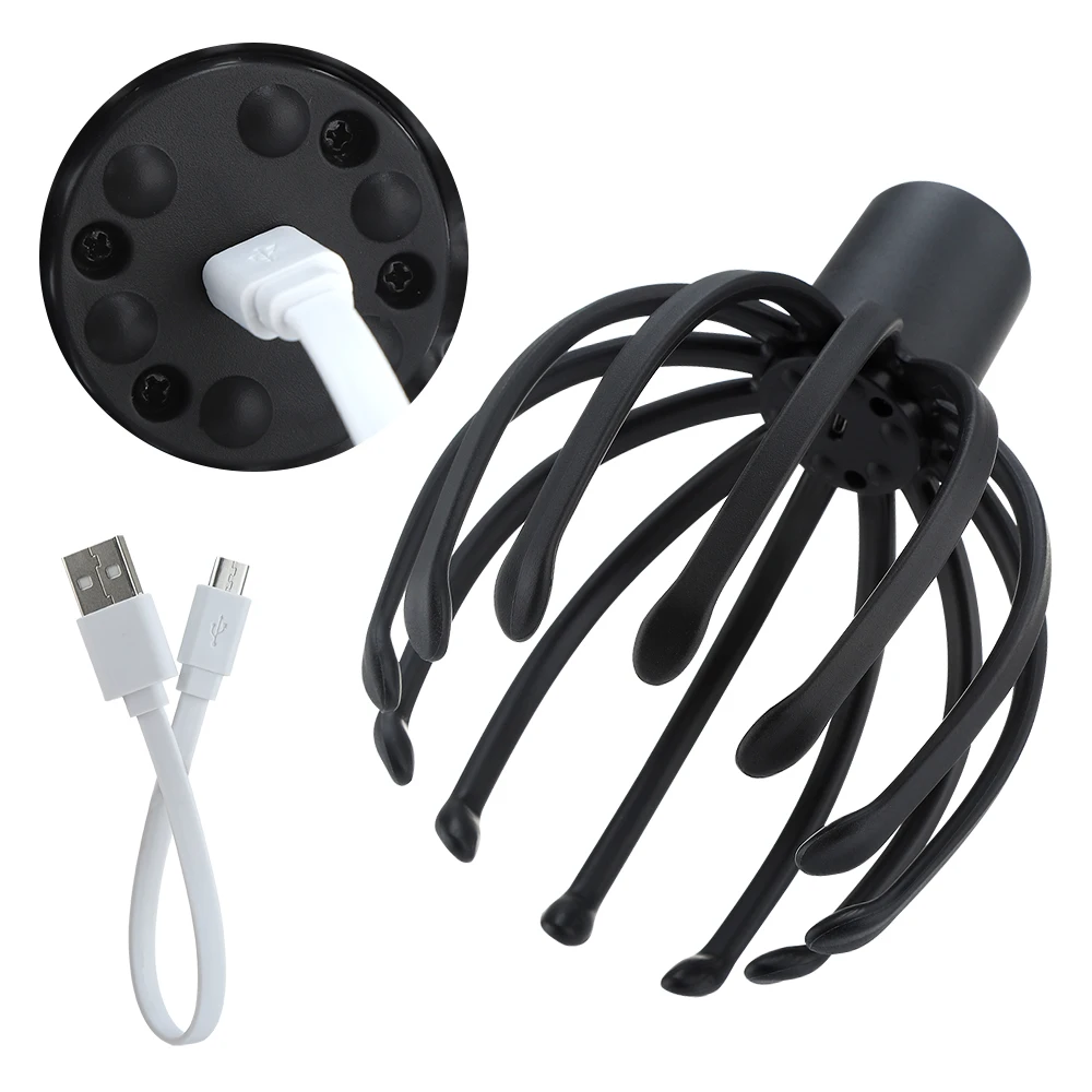 Rechargeable Head Massager Octopus 12 Claws Scalp Portable Stress Relief Therapeutic Head Scratcher One Key Switch Relief Head