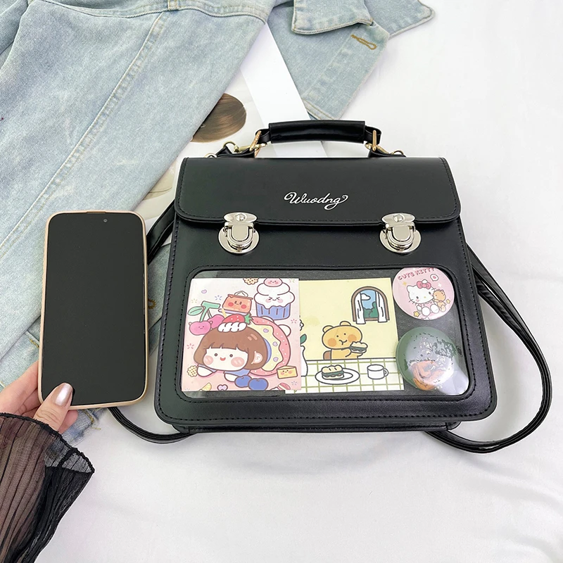 Japanese School Small Backpack Student Shoulder Crossbody Bag Clear Window Ita Handbag With Insert For Pin Display Rucasack 4