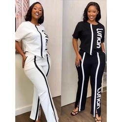 2 Piece Women Set Dashiki African Clothes Summer Spring New Fashion Short Sleeve Top And Pants Suit Party Lady Matching Sets