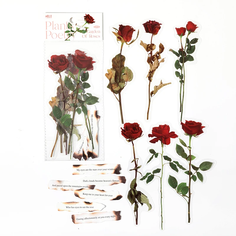 Rose and Poetry-Themed Sticker Set for Scrapbooking and DIY Crafting