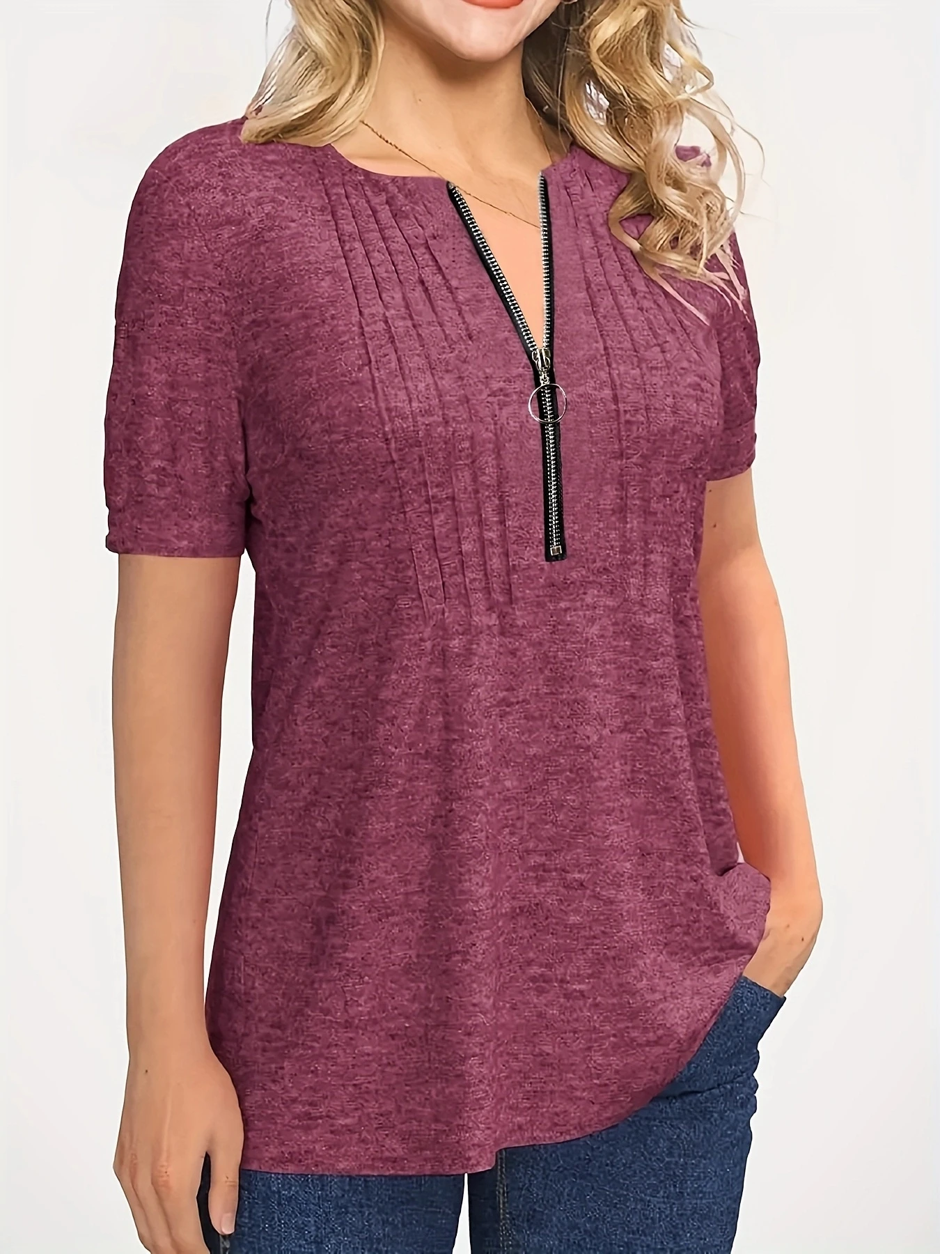 t-shirt-uni-demi-fermeture-clair-t-shirt-d-contract-simple-manches