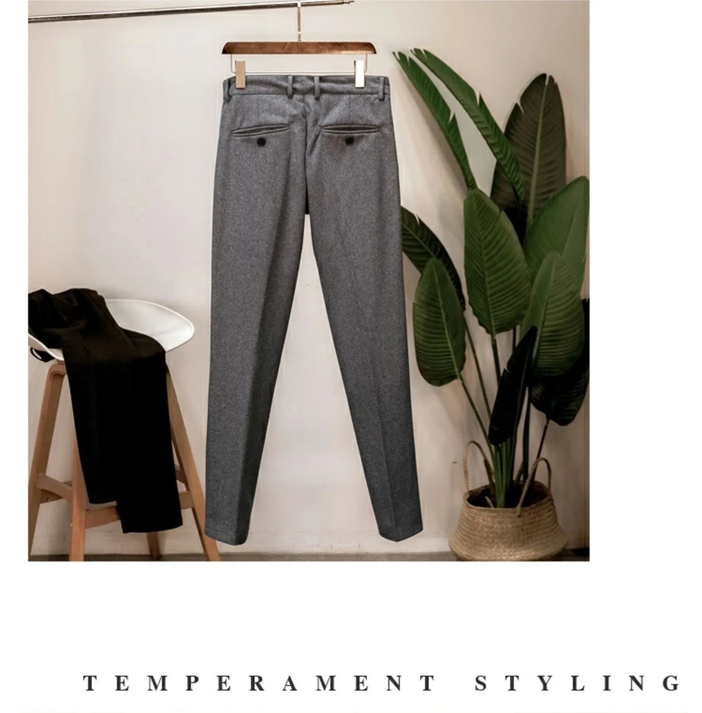 Herbst und Winter britische Retro-Hose aus Woll-Tweed mit Fischgrätenmuster für Herren in großen Größen – Detail 13