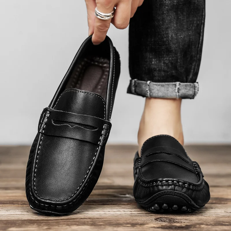 Casual Shoes for Men's Loafers Soft Soles Comfortable Driving Shoes for Men's Genuine Leather Walking Shoes Big Size：39-47