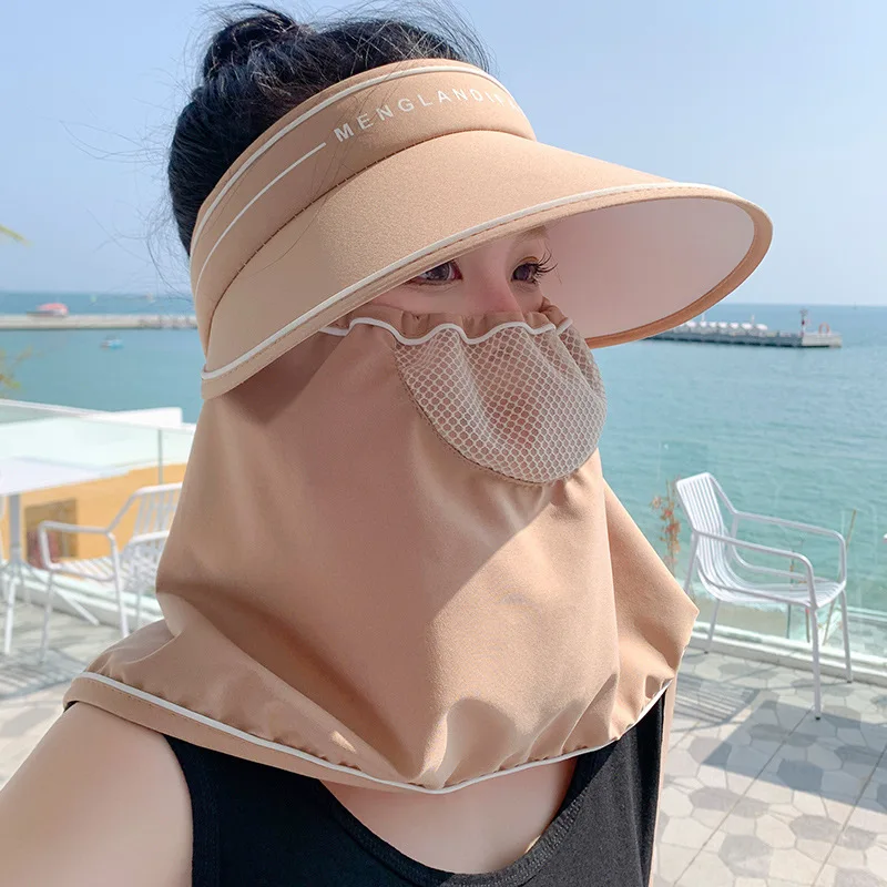 Sunscreen hat new summer UV resistant beach hat empty top large brim outdoor sun face mask