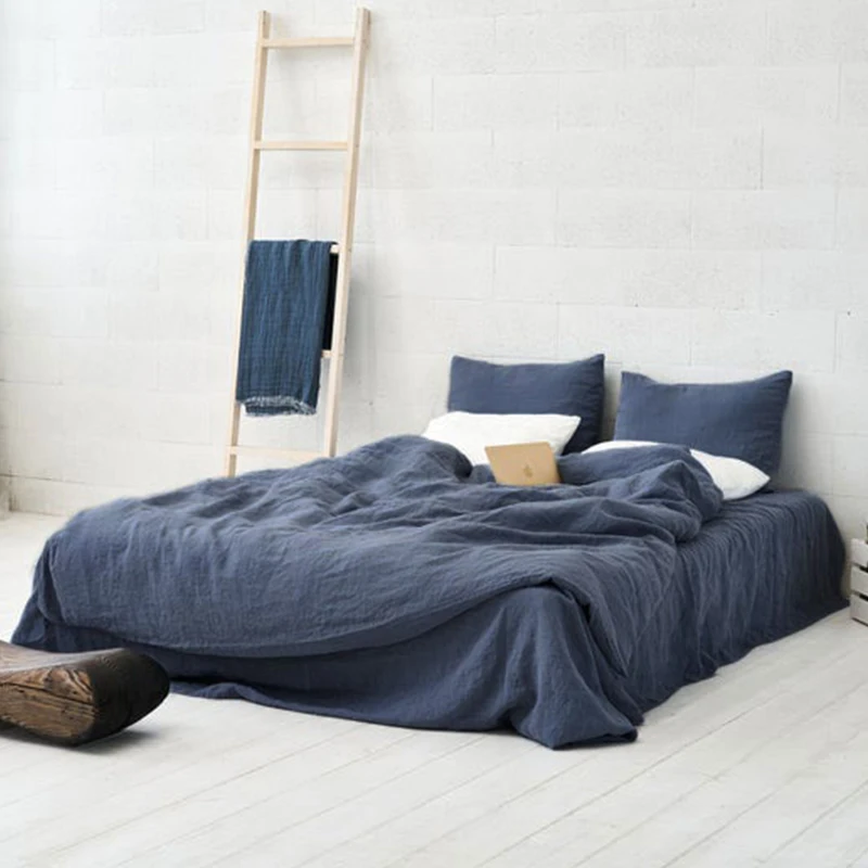 Pure Linen Bedding Set, Washed Bed Linens, Organic Flax Duvet Cover Pillowcases Fitted Sheet, Quilt Cover With Zipper Closure 5