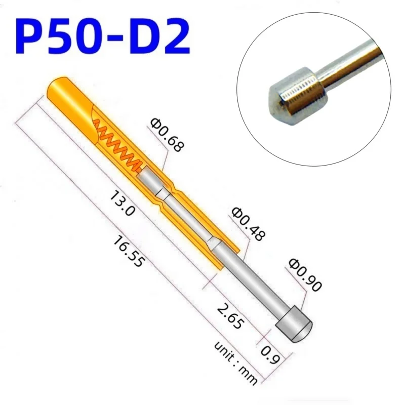 P50 Serie Vernickelte Messing-Federprüfspitze Teststift Pogo-Pin Elektrische Prüfnadel ICT FCT PCB-Testwerkzeug P50-B P50-B1 – Detail 6