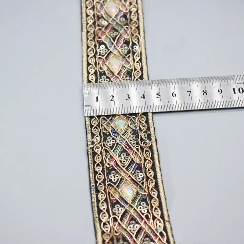 1 Yards Sequin Lace Trims Floral Ribbon DIY Sewing Material for Dress Decoration lace ribbon lace sewing accessories lace sewing supplies lace accessories lace garment accessories clothing accessories lace decoration clothing craft accessories