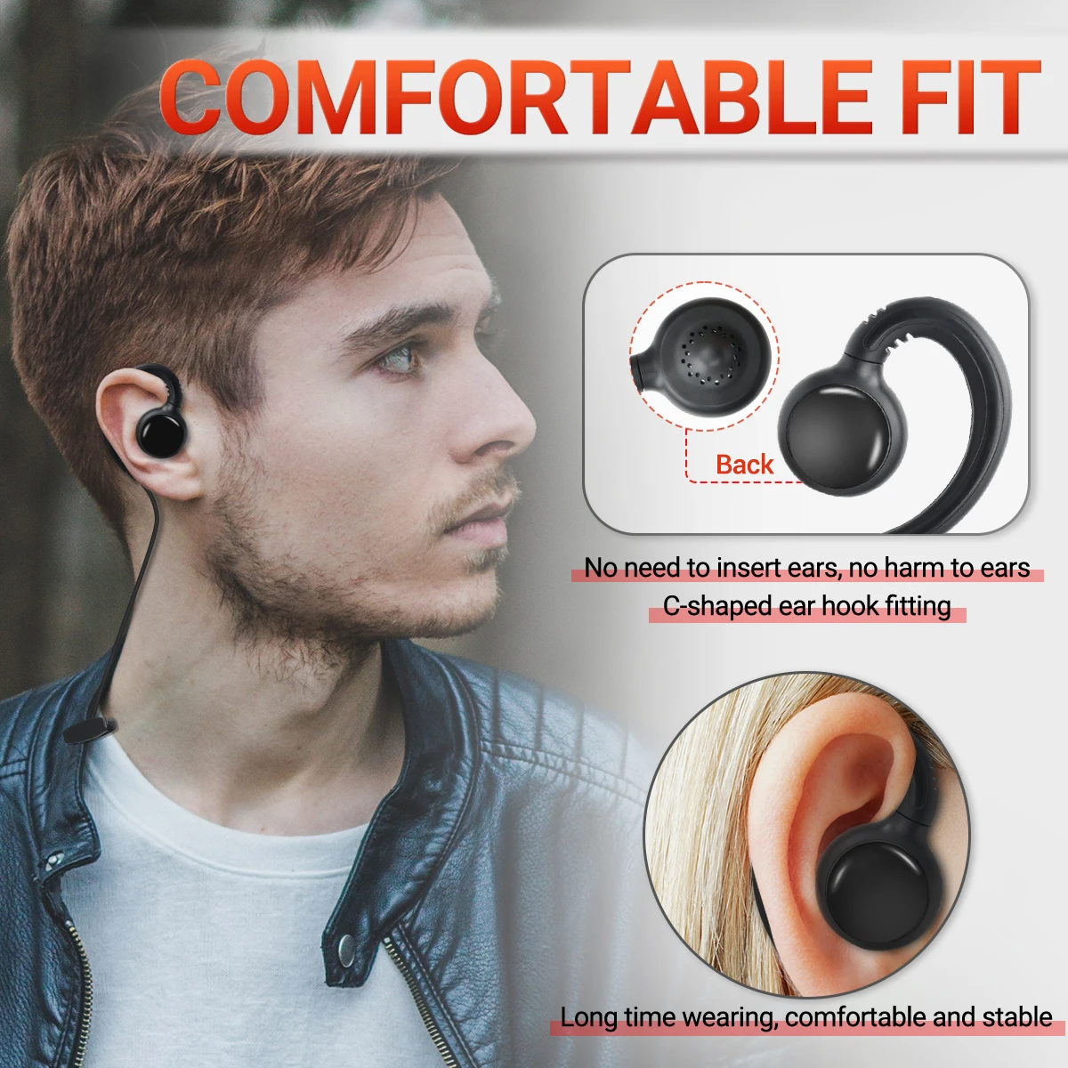 2PCS Baofeng Walkie Talkie Headset 2 Pin Gshape Ear Hook Earpiece Earbuds For UV -5R UV-S9 PLUS UV-13 RPO UV-17 PRO UV-K5 UV-16