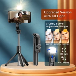 Universal Selfie Stick Tripod with Wireless Remote Control - No Bag (With Fill Light)