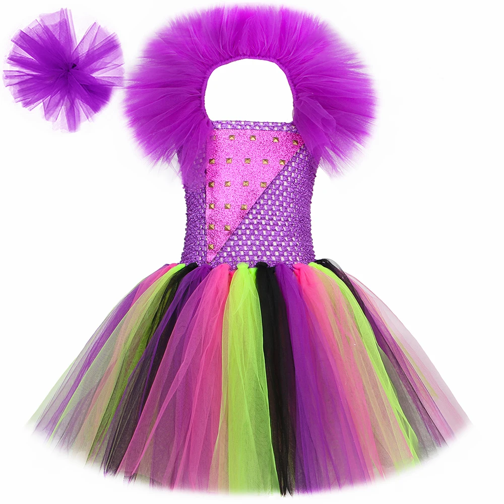 Mal Discents Costume Girls Fancy Tutu Princess Dress Purple Villain Cosplay Fancy For Kids Cosplay Outfit Set Per Feste Di Compleanno