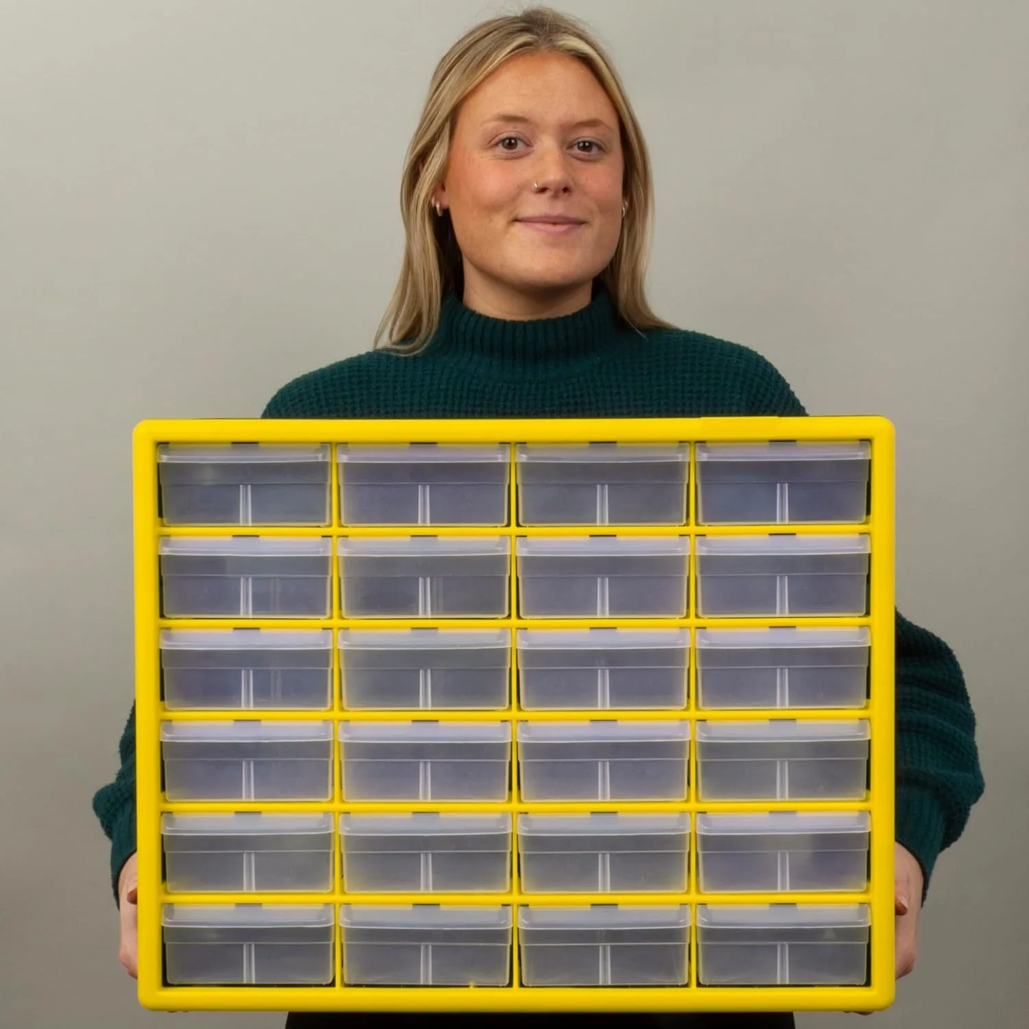 Akro-Mils 10124 24 Drawer Plastic Parts Storage Hardware and Craft Cabinet 20 W x 6-Inch D x 16 H Yellow 2