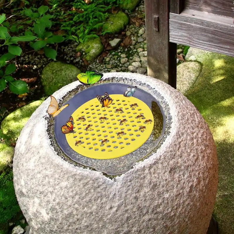 1PC Yellow Floating Bee Island Tray, Butterfly and Bee Water Feeder for Garden Pond Decoration, Bee Insect Drinking Tray