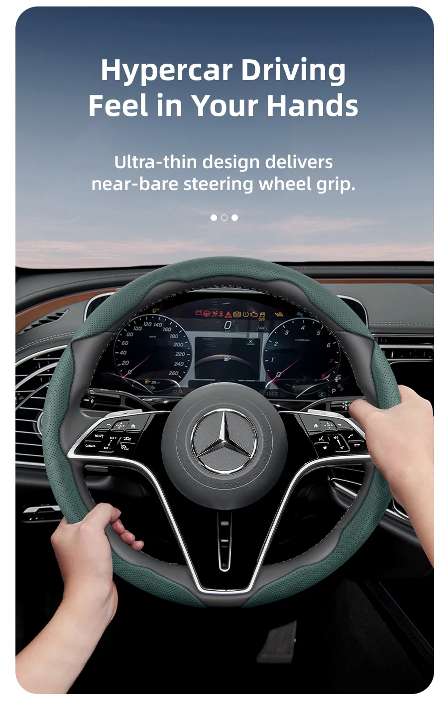Geeignet für Mercedes-Benz, atmungsaktive Löcher, Leder-Lenkradbezug, segmentiertes Schnellverschluss-Design, rutschfest und langlebig, E-Klasse S C, Glc, SUV, Eqc, Gle Gla, Eqe Amg, C63 E63, Maybach, S600, Phantom, V, W205 W211 – Detail 9