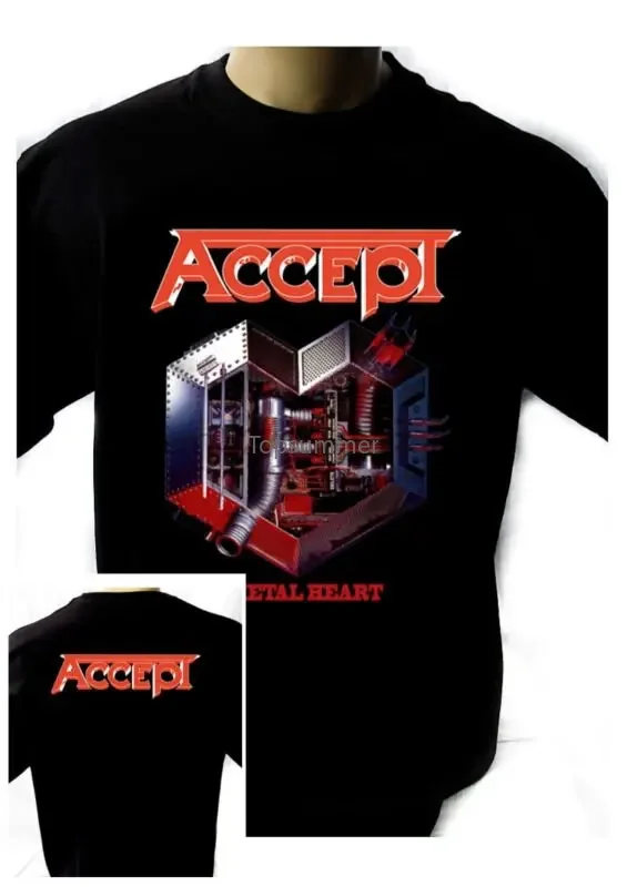 

Accept Metal Heart 1985 Black T-Shirt Men Shirt Rock Band Tee Music Shirt