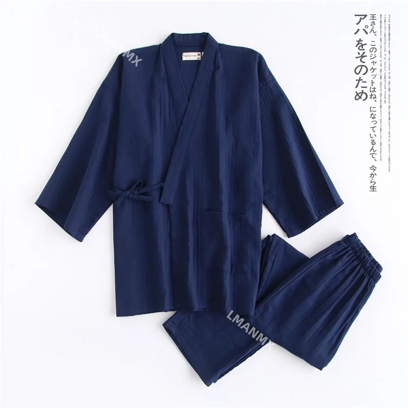 Japanese Style Kimono Cardigan Pants 2pcs Set Men's Nightwear Bathrobe Cotton Comfortable Home Suit Robe Sleepwear Daily Casual japanese kimono japanese kimono cardigan