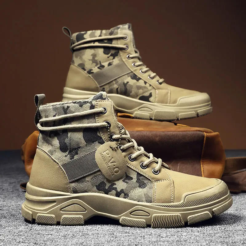 Men's Boots Winter Warm Men Boots Lace Up Camouflage Male Leather Shoes Outdoor Ankle Boot Big Size 39-44 Footwear