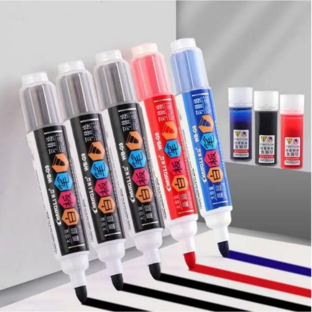 " 4Pcs Refillable Whiteboard Markers Set &ndash; Vibrant Colors, Low Odor & Easy Erase for Classrooms, Offices & Home Use Stationery