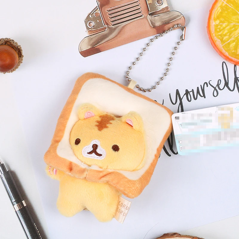 일본 인기 빵 고양이 토스트 고양이 봉제 인형, 작은 펜던트 인형, 작은 노란색 고양이 가방 걸이 장식품 키체인