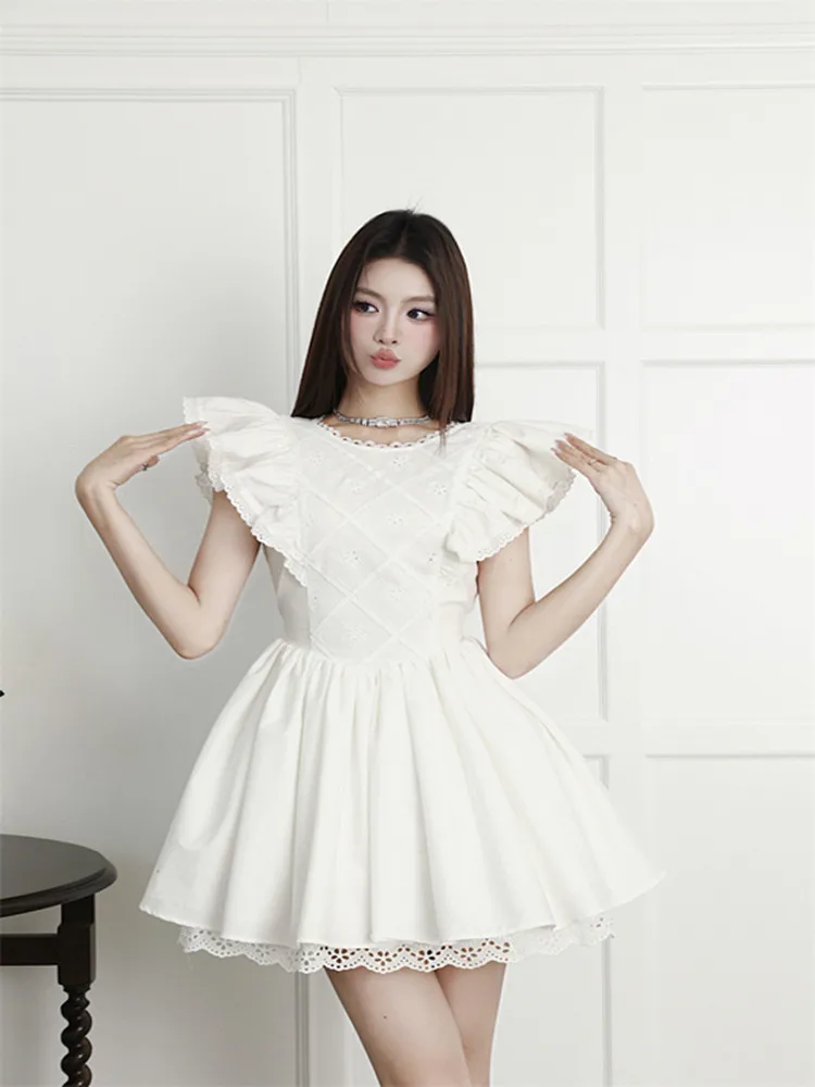 

BULOCHOVA Original Designer Summer Patchwork Lace Slim Mini Dress For Women Casual Backless Hollow Out Ball Gown Vestidos 2023