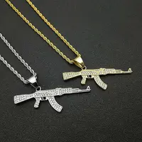AK47 Gun 316L Stainless steel Pendant Necklace Iced Out Rhinestone Hip Hop Golden Silver Color Men Women Jewelry 1