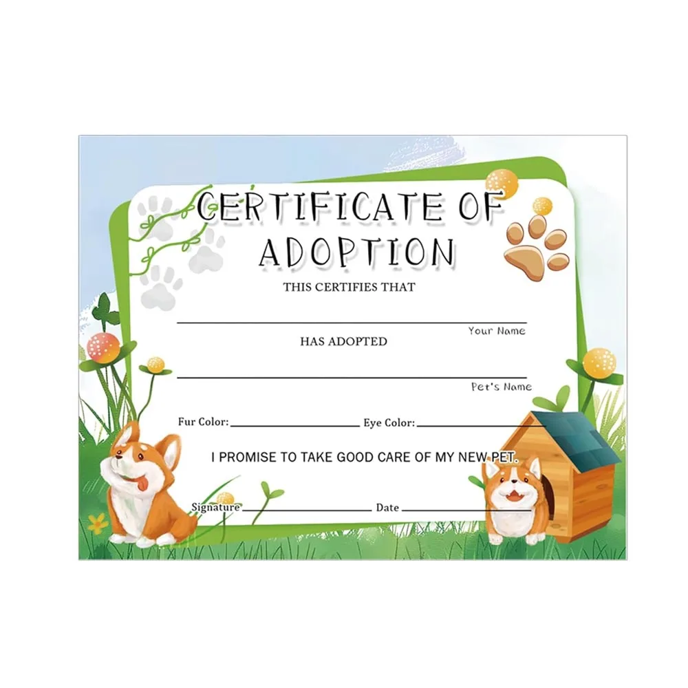 Dog Adoption Certificates 11x 8.5inch Dog Pet Adoption Card 12Pcs Animal Themed Certificates Party Favors and Supplies