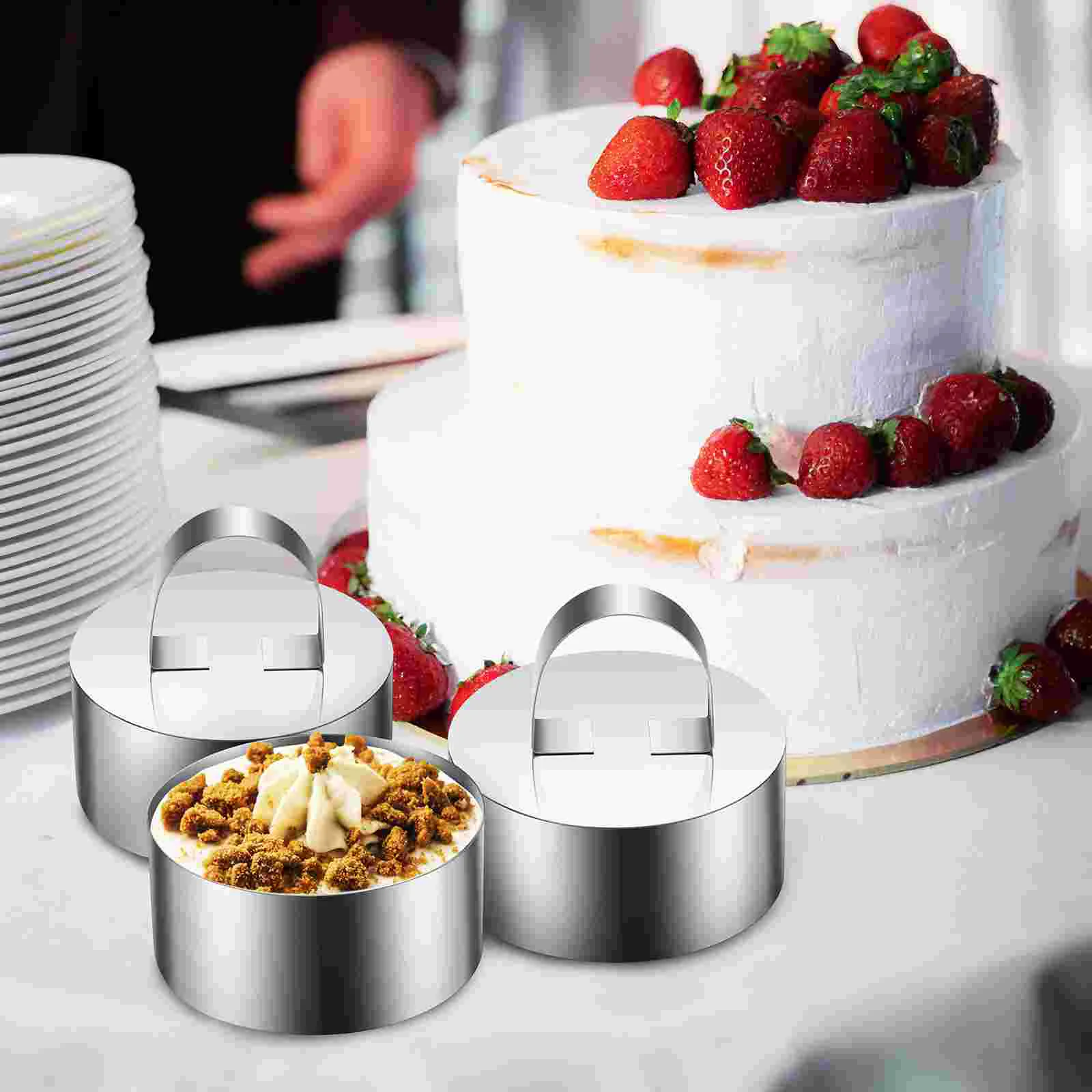 

8 Sets Round Cake Rings Cake Molds Stainless Steel Dessert Mousse Rings with Pushers for Baking