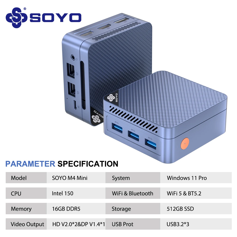 SOYO Mini PC M4 Mini Intel Twin Lake N150 CPU Windows 11 Pro Mini PC 12GB DDR5 512GB di RAM WiFi5 BT5.0 Computer desktop portatile