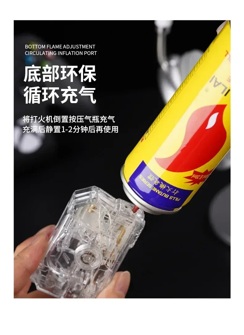 2025 New Creative Luminous Transparent Gyroscope Lighter 2-in-1 Folding Rotating Decompression Windproof Lighter Men's Gift