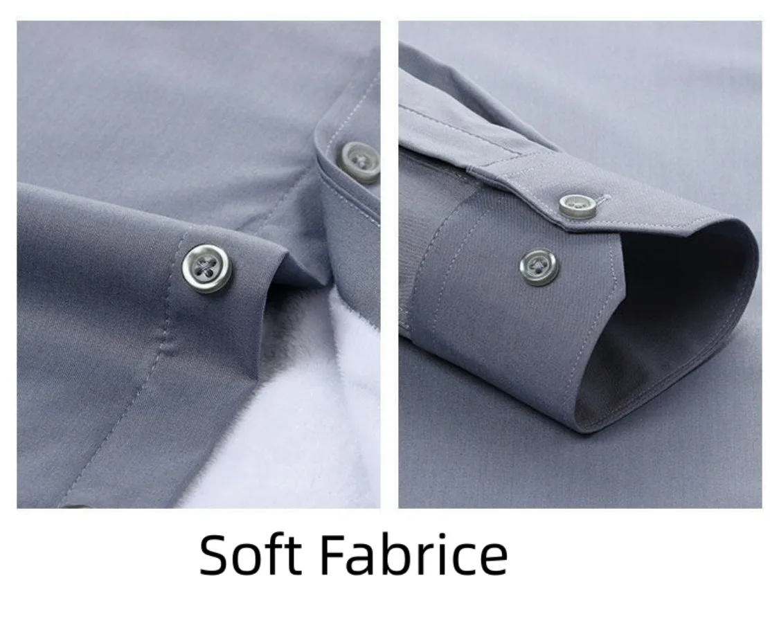 Men's Autumn Winter Long Sleeve Shirts Fleece Stretch Formal Business Office Wear M-5XL