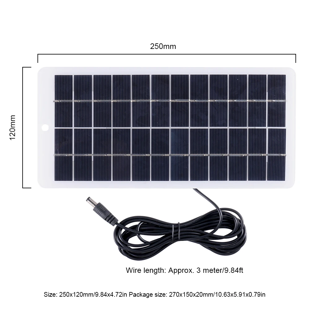 12V Solar Panel Polysilicon 10W Solar Charger EVA Laminated Solar Power Bank with DC Port Carabiner for 3.7V Battery/Garden Lamp