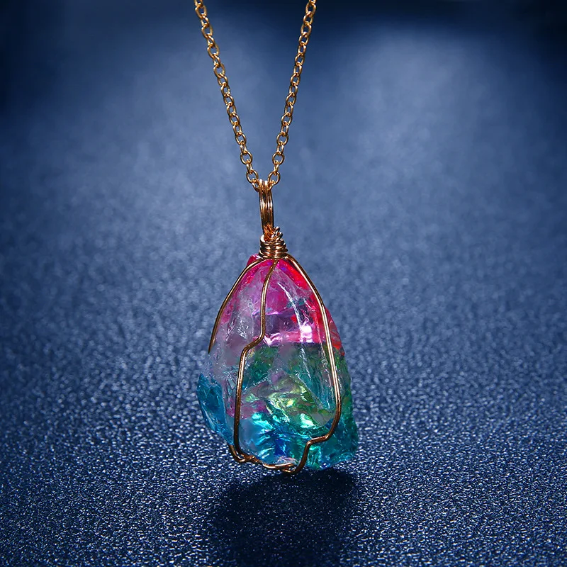 Crystal Necklace 1Pcs Irregular Rainbow Stone Natural Crystal Fashion Chakra Rock Nice Gift for Lover Friends crystal necklace