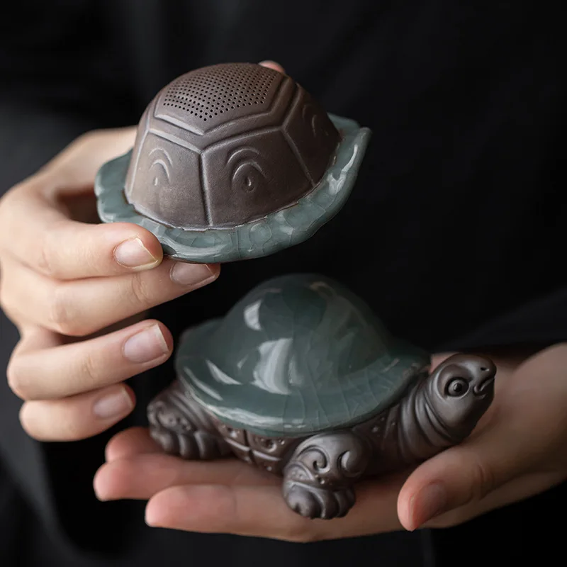Tea Pet Ornaments Ceramic Little Turtle Tea set Filter Handmade Sculpture Home Decoration