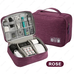 Waterproof Double - Layer Portable Travel Cable and Electronics Organizer Bag (ROSE)