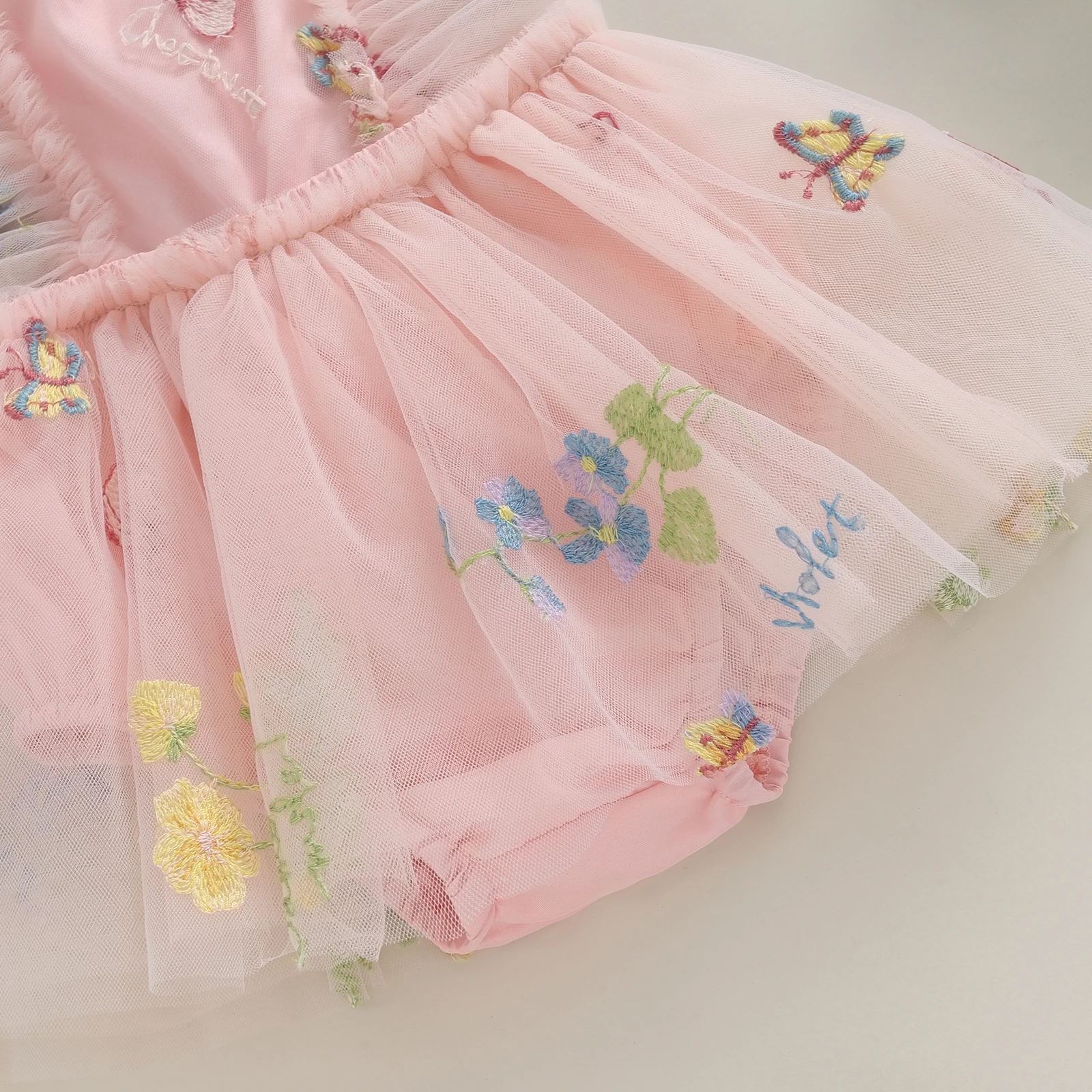 Summer Infant Baby Girl Outfits Ruffle Sleeveless Floral Embroidery Tulle Skirt Bodysuit Headband Clothes Set 5