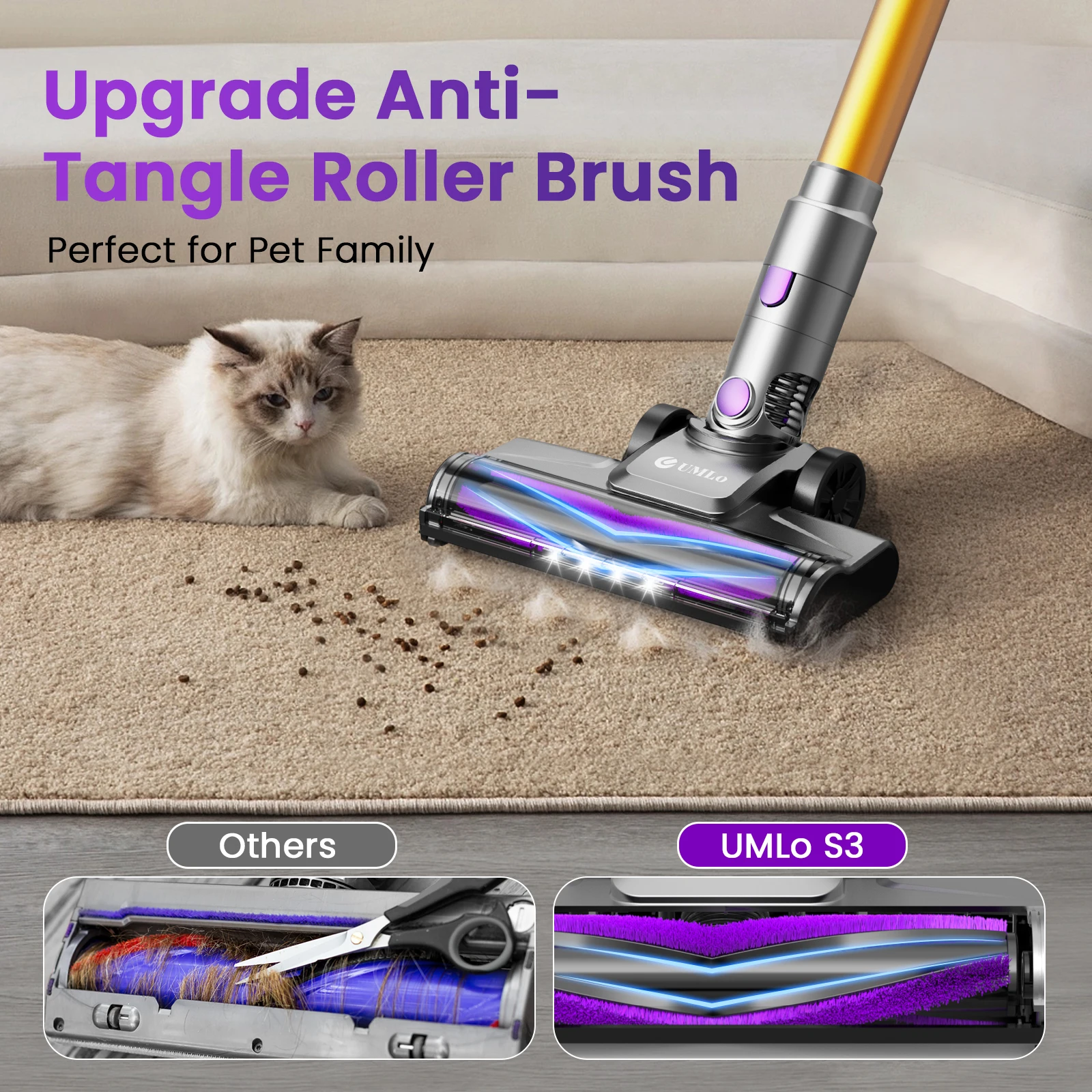 YISORA Cordless Vacuum Cleaner, 28Kpa 55Mins Running Time Wireless Vacuum Cleaner with Touchscreen for Pet Hair, Carpet 3