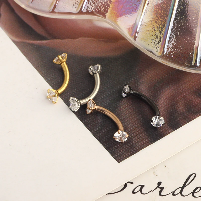 Steel Crystal Gem Eyebrow Ring Tragus Helix Rook Earring Piercings Curved Banana Piercing Bijoux Lip Helix Rings Jewelry 16G