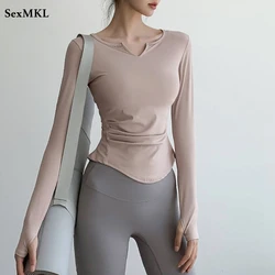 Casual manga longa branco t camisas das mulheres 2022 moda primavera outono magro rosa preto senhoras topos sexy com decote em v macio mulher tshirts