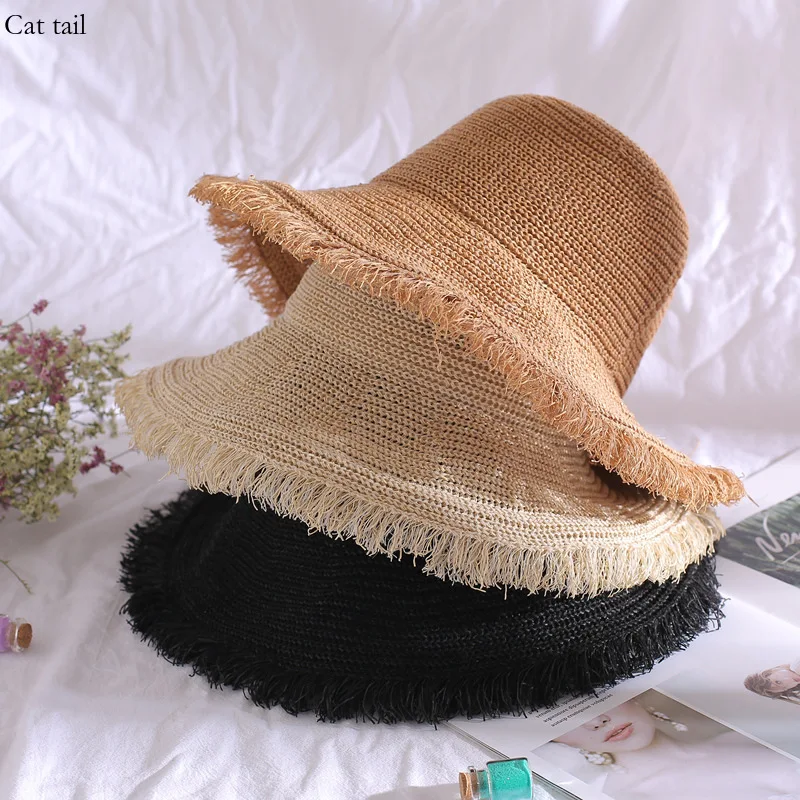 

Women's 2024 Big Round Rolling Fur Summer Sunshade Hat Fisherman Beach Hat Leisure Straw Hat Outdoor Beach Travel Beach Hat