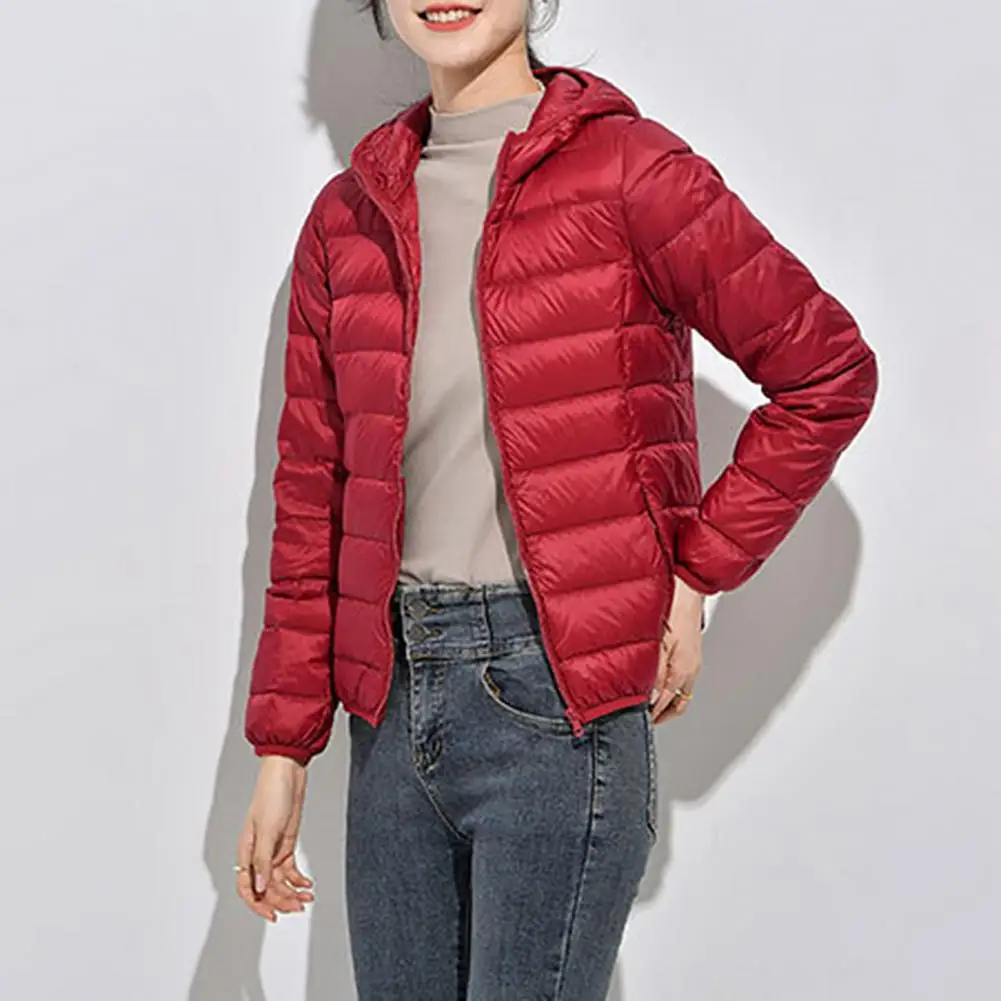 

Simple Puffer Jacket Long Sleeve Warm Down Jacket Winter Women Ultra Lightweight Hooded Puffer Coat