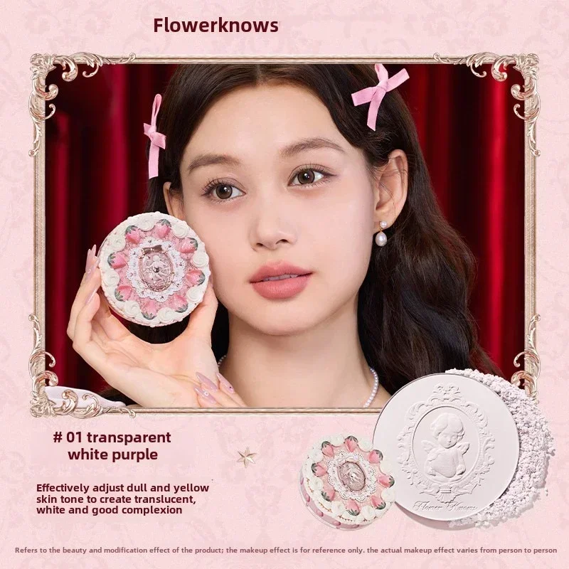 Flower Knows Strawberry Cupid Collection Pressed Powder Mineral Makeup Powder Foundation With Concealer & Finishing Vegan - Image 6
