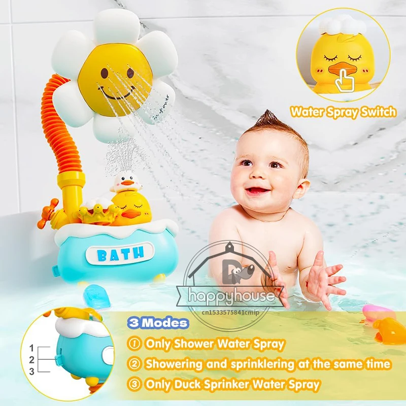 Baby Bath Toys Bath Shower for Toddler 4 in 1 Bathtub Toy with Sunflower Shower 3 Water Spray Sprinkler BathTub Toys for Baby 3