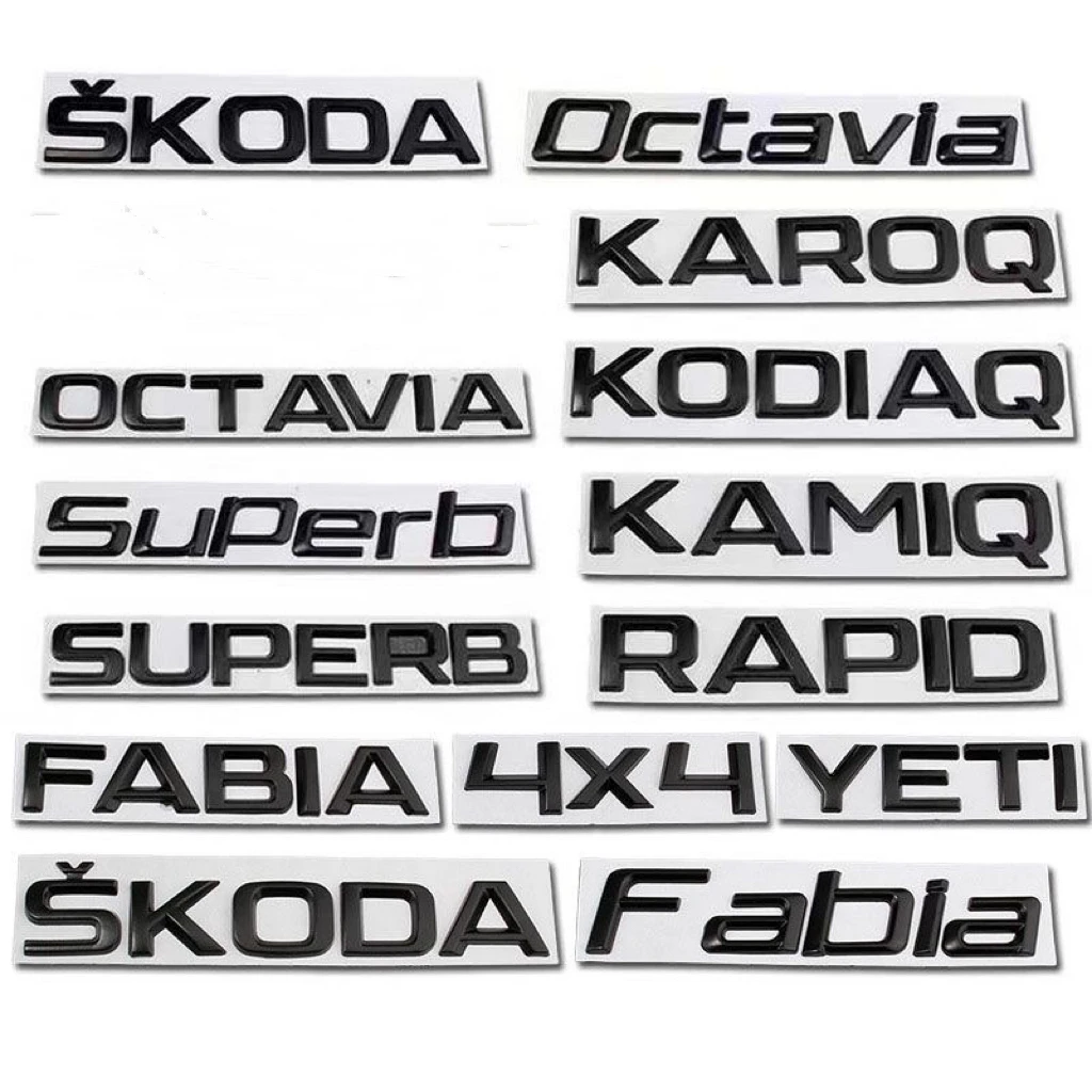 

Car Trunk Letters Emblem Logo For Skoda FABIA KAMIQ KAROQ KODIAQ OCTAVIA RAPID SUPERB YETI Sticker Front Rear Badge Glossy Black