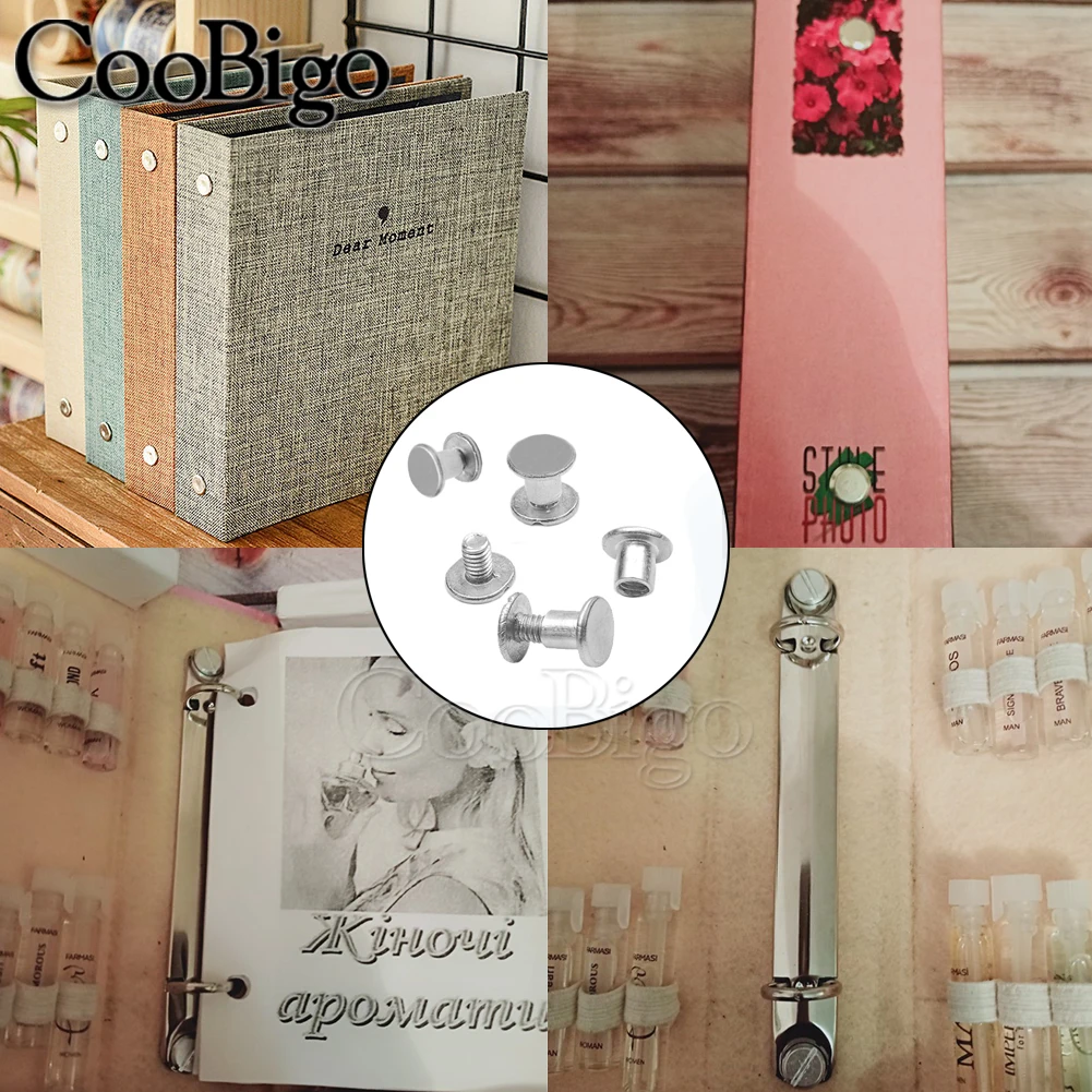 Metal Binding Chicago Screw Binder Loose Leaf Clip Fastener DIY Photo Album Scrapbook Bookkeeping Account Book Aluminum 10Sets