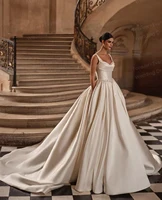 Exquisite Woman's Wedding Dresses A Line Sexy Beading Sleeveless Bride Gowns Sweetheart Formal Satin Vestido De Novia Customized 1