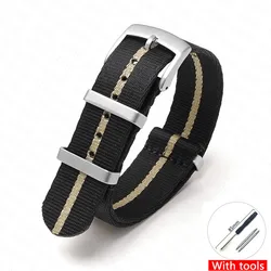 Universal Nylon Sport Canvas Watch Band Bracelet - Men's Strap in Multiple Sizes - 22mm (Black khaki)