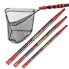 JOSBY New Foldable Fishing Net Fish Landing Net Collapsible Telescopic Pole 2.1M 3.0M 3.6M Carbon Fiber Hand Dip Net Fly Tools