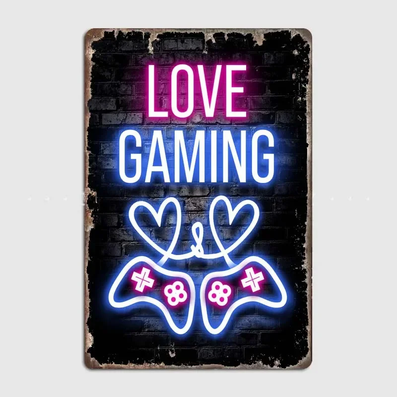Love Gaming Quote Vintage Estetica Art Poster Pattern Targa In Latta Con Insegna Al Neon-Decorazione Da Parete Per Bar/Caffè/Ristorante
